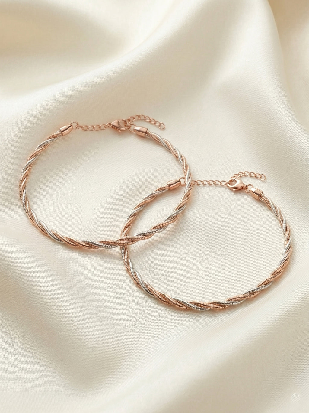Two-Tone Twisted Snake Chain Anklet Set of 2