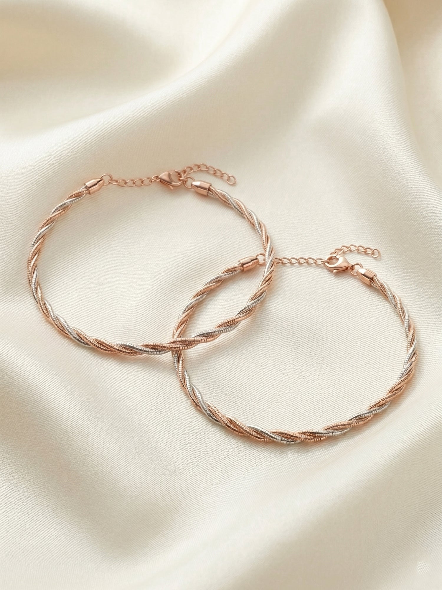 Two-Tone Twisted Snake Chain Anklet Set of 2