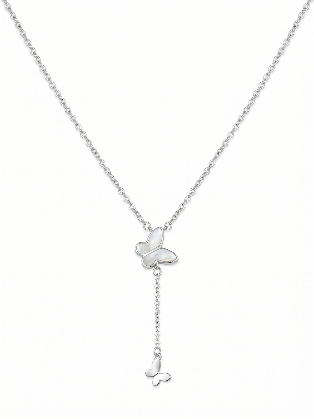 Mother of Pearl Butterfly Lariat Necklace