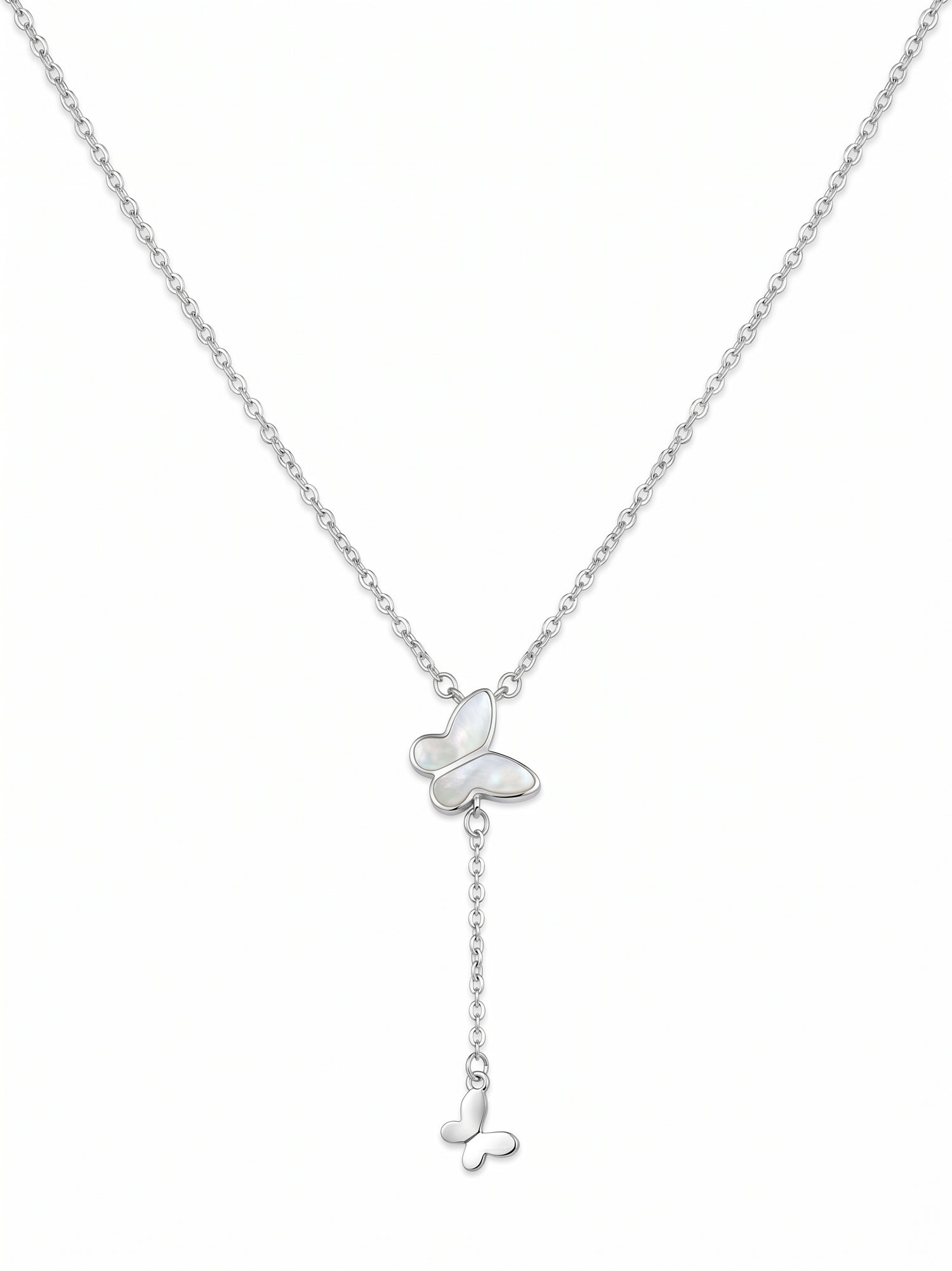 Mother of Pearl Butterfly Lariat Necklace
