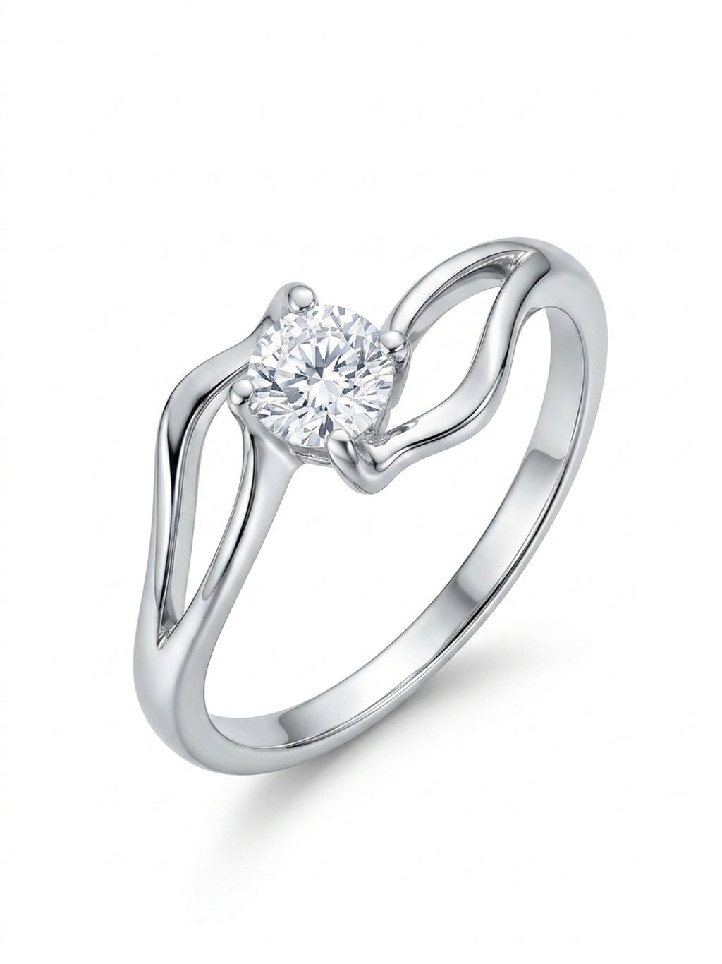 Fluid Wave Solitaire Ring