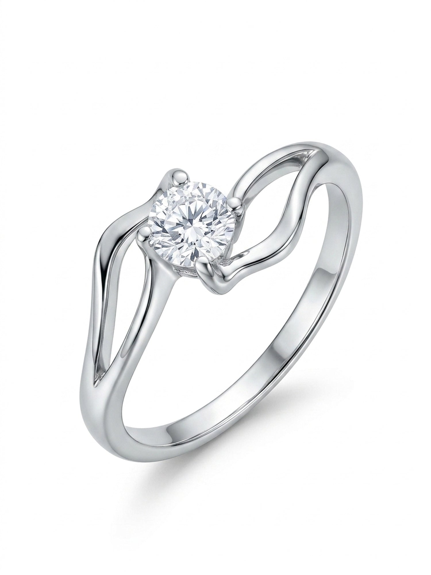 Fluid Wave Solitaire Ring