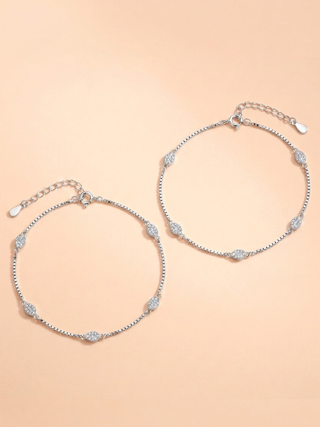 Celestial Oval Pavé Box Chain Anklet Pair