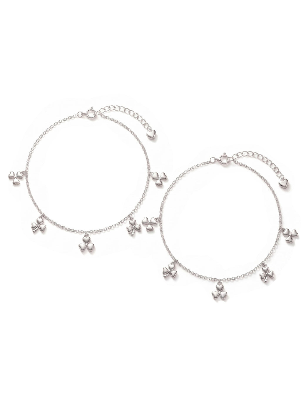 Three-Leaf Clover Charm Anklet Set of 2