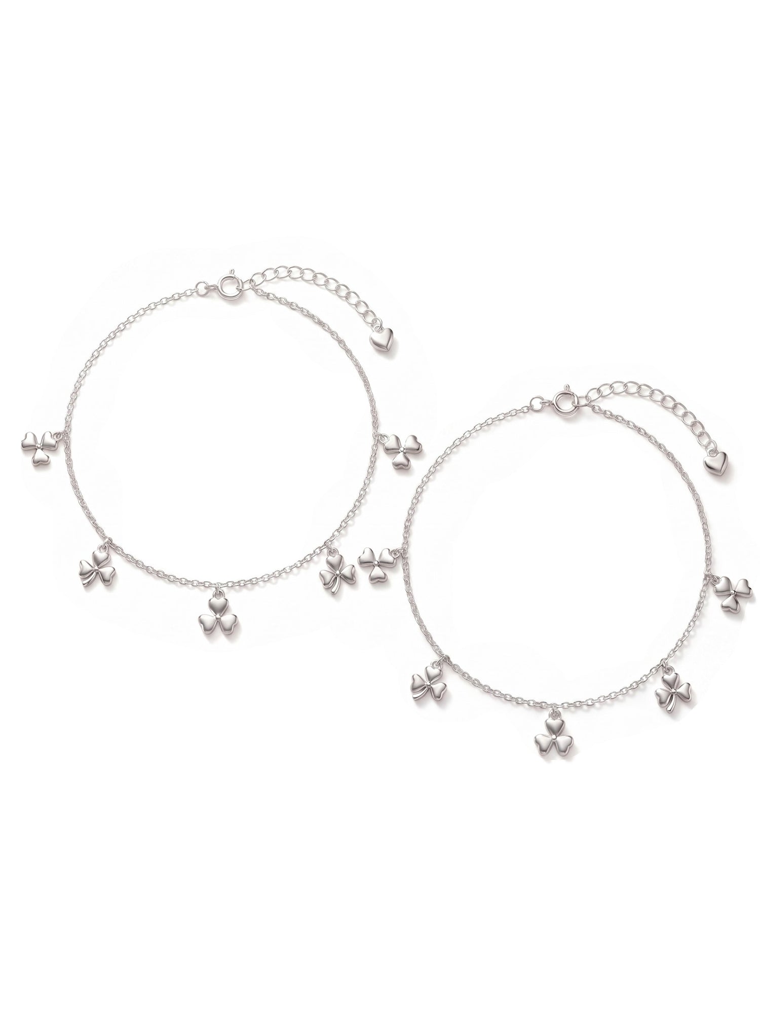Three-Leaf Clover Charm Anklet Set of 2