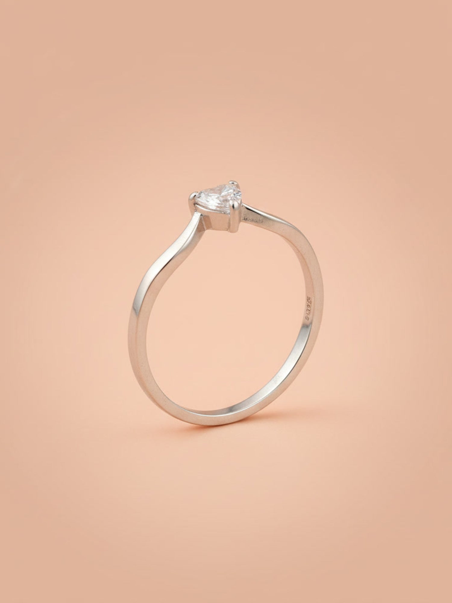 Silver Wave Heart Solitaire Ring
