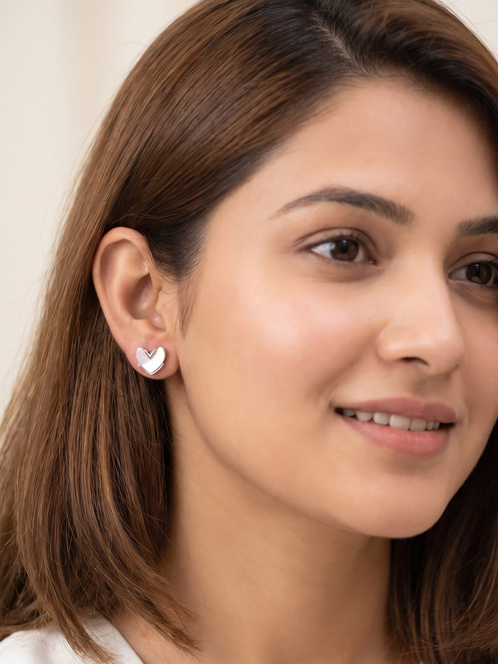 Iridescent Mother-of-Pearl Geometric Heart Stud Earrings