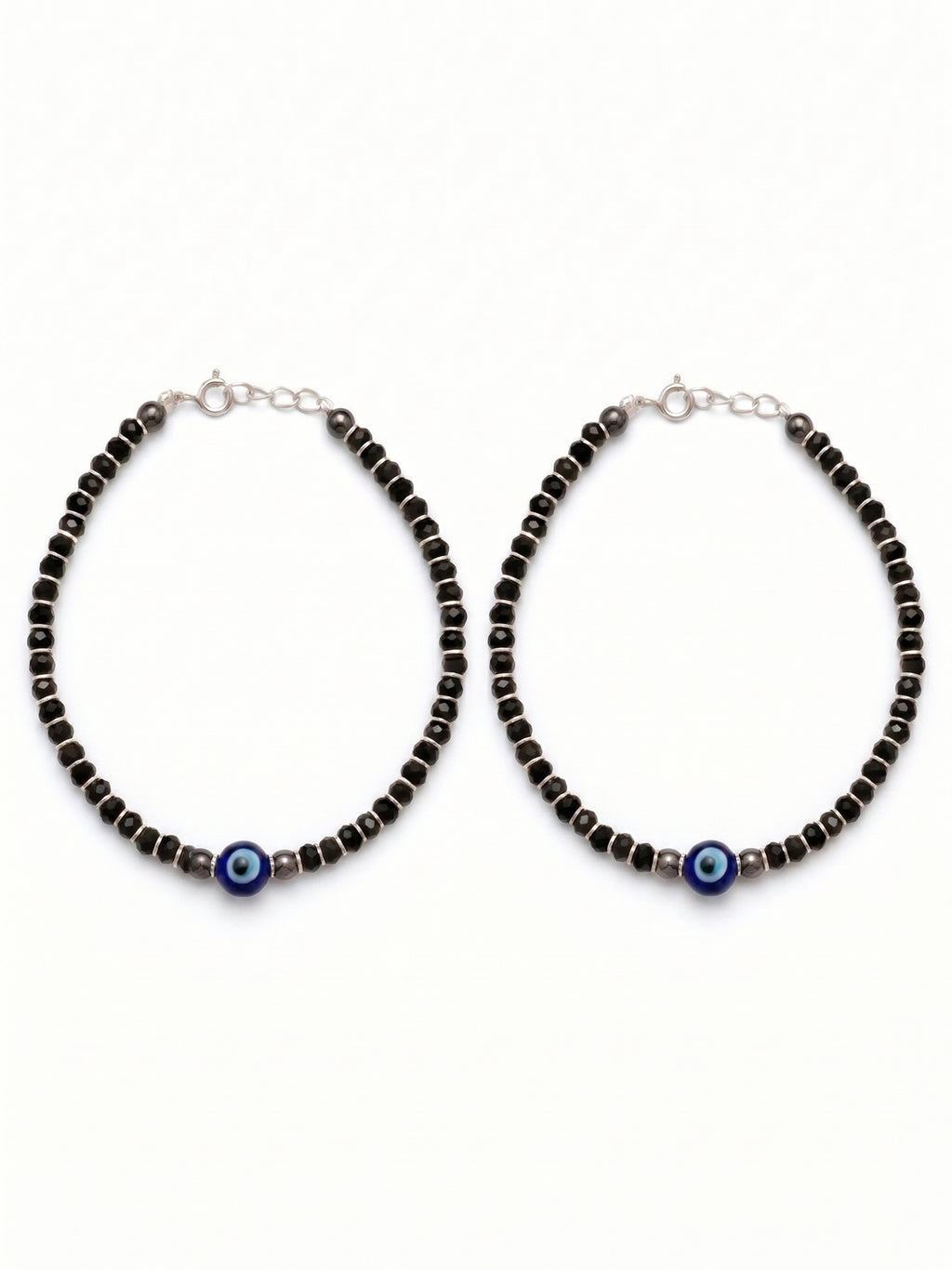 Single Evil Eye Black Crystal Bead Bracelet Set of Two
