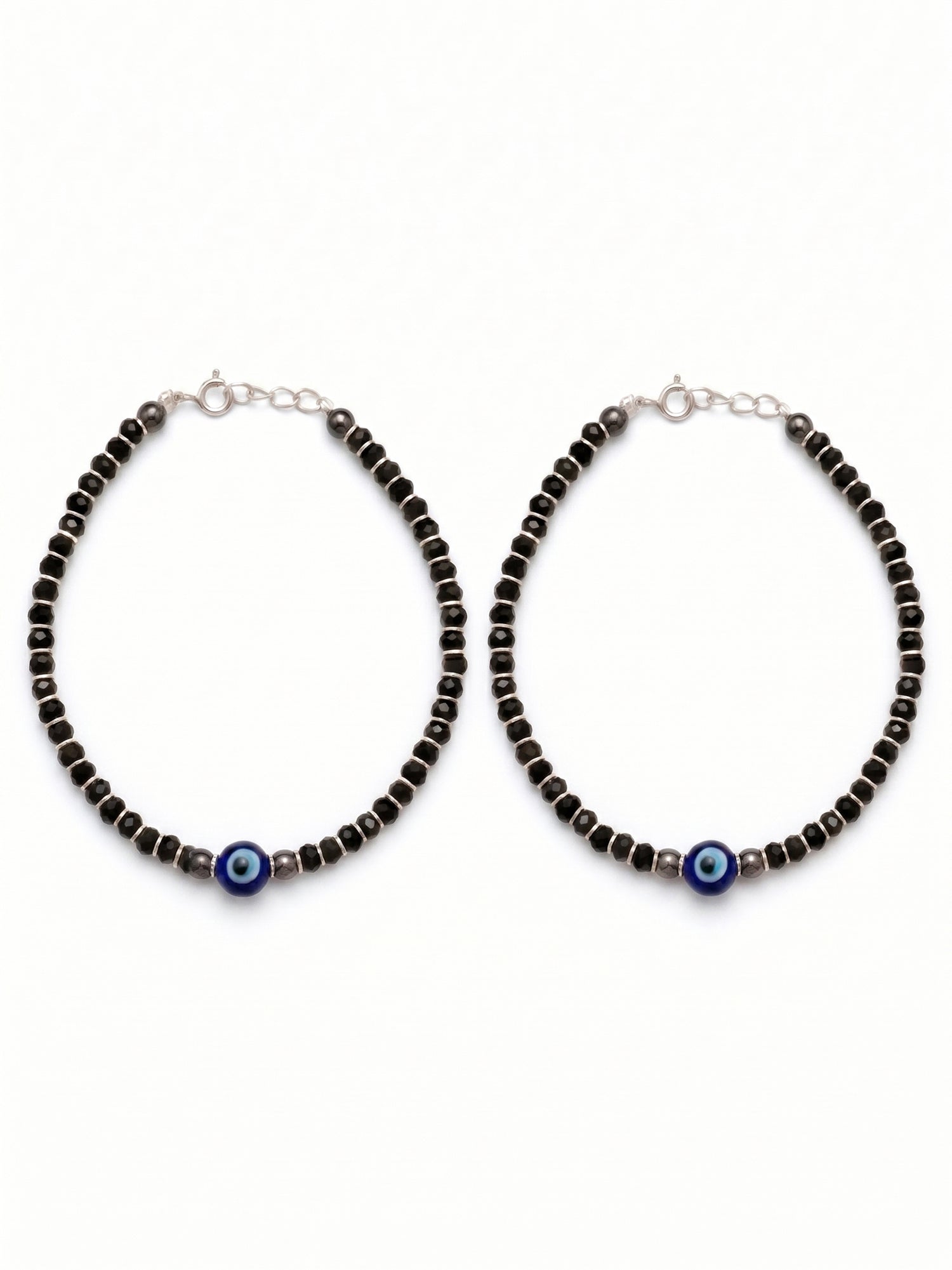 Single Evil Eye Black Crystal Bead Bracelet Set of Two