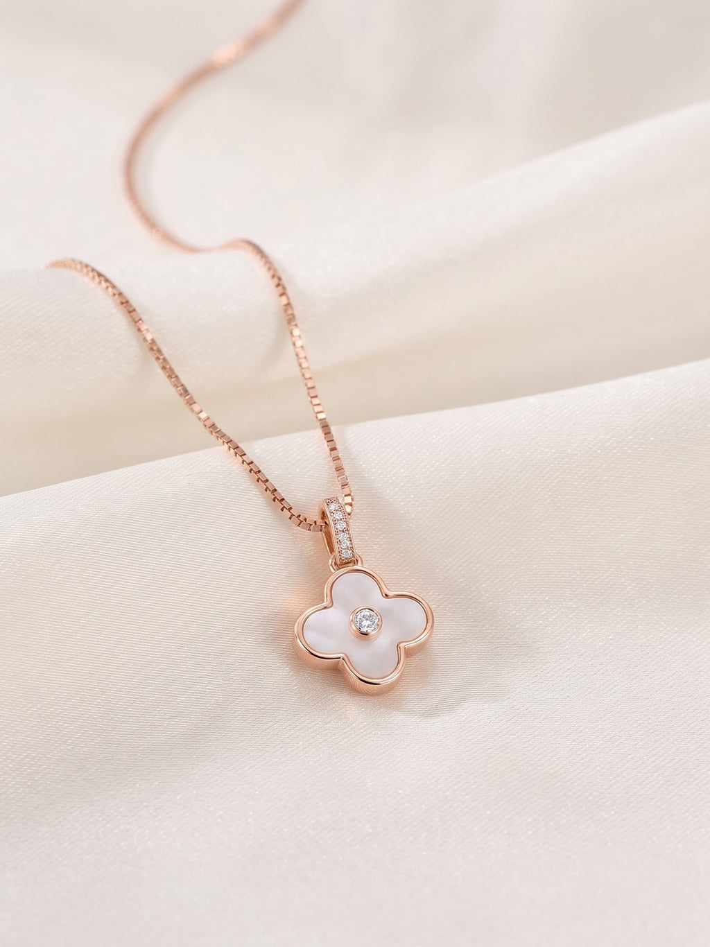 The Luminosity Four-Leaf Clover Mother of Pearl & Diamond Pendant Necklace