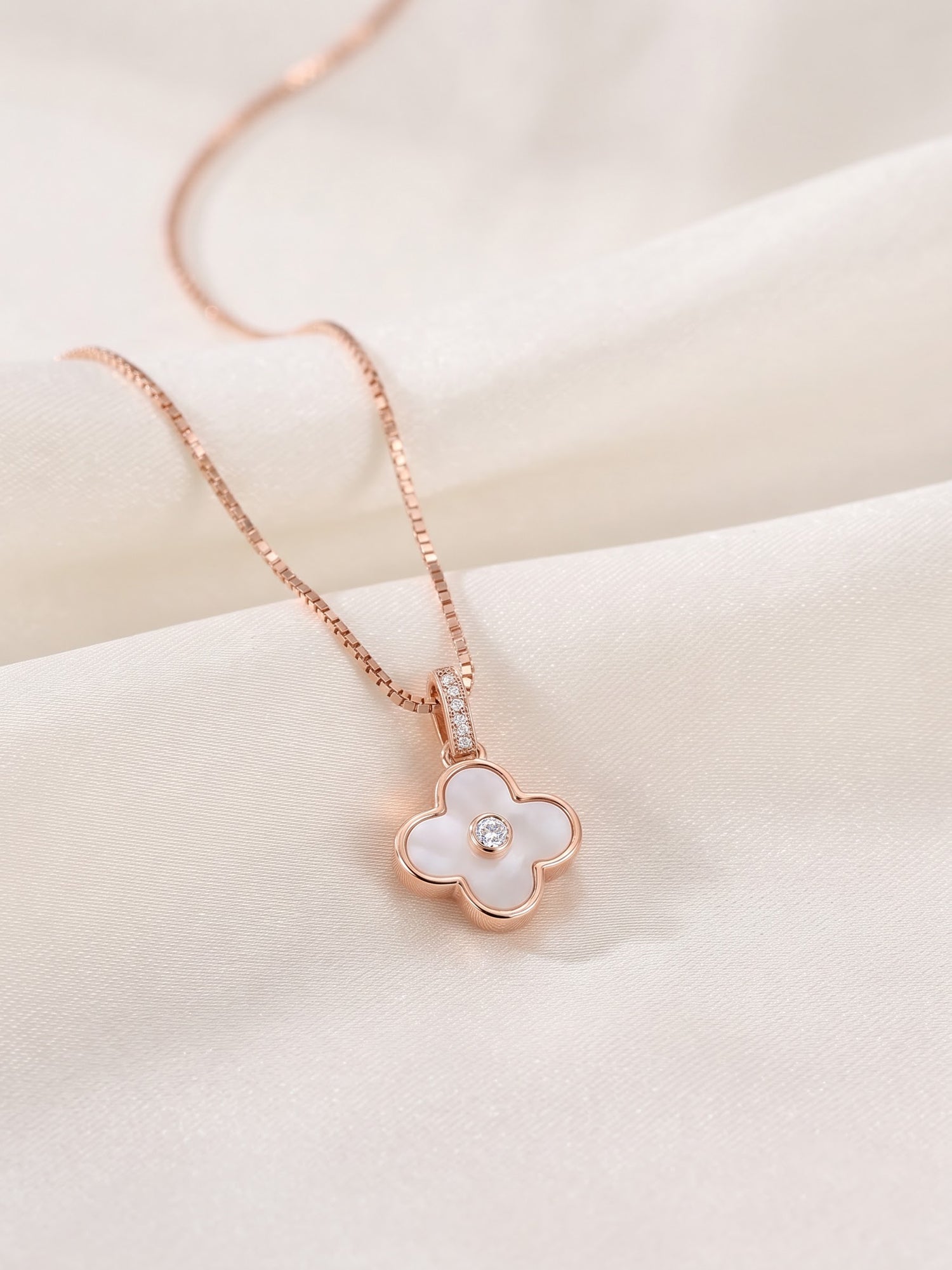 The Luminosity Four-Leaf Clover Mother of Pearl & Diamond Pendant Necklace
