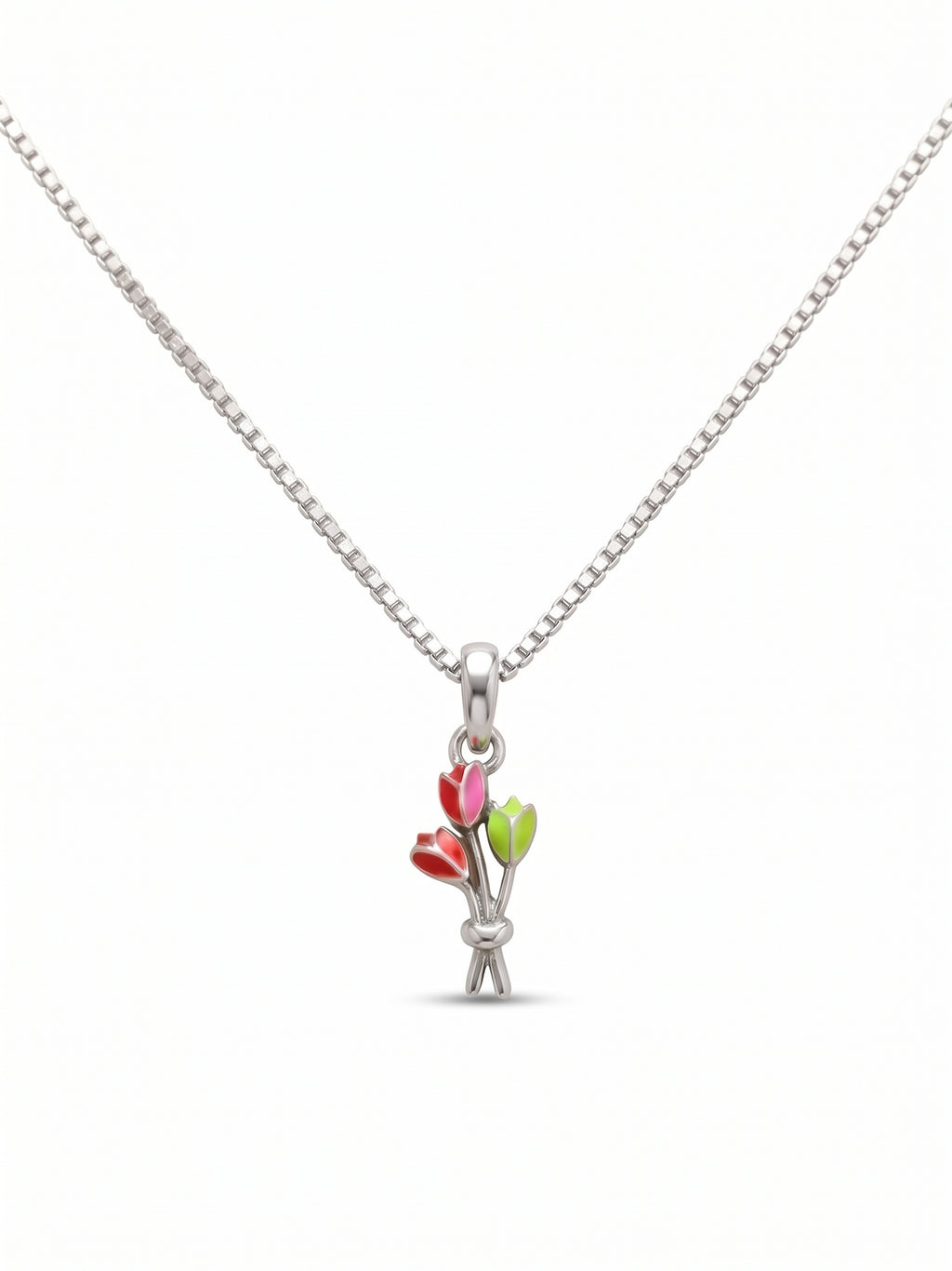 Kids Miniature Tulip Bouquet Enamel Pendant Necklace