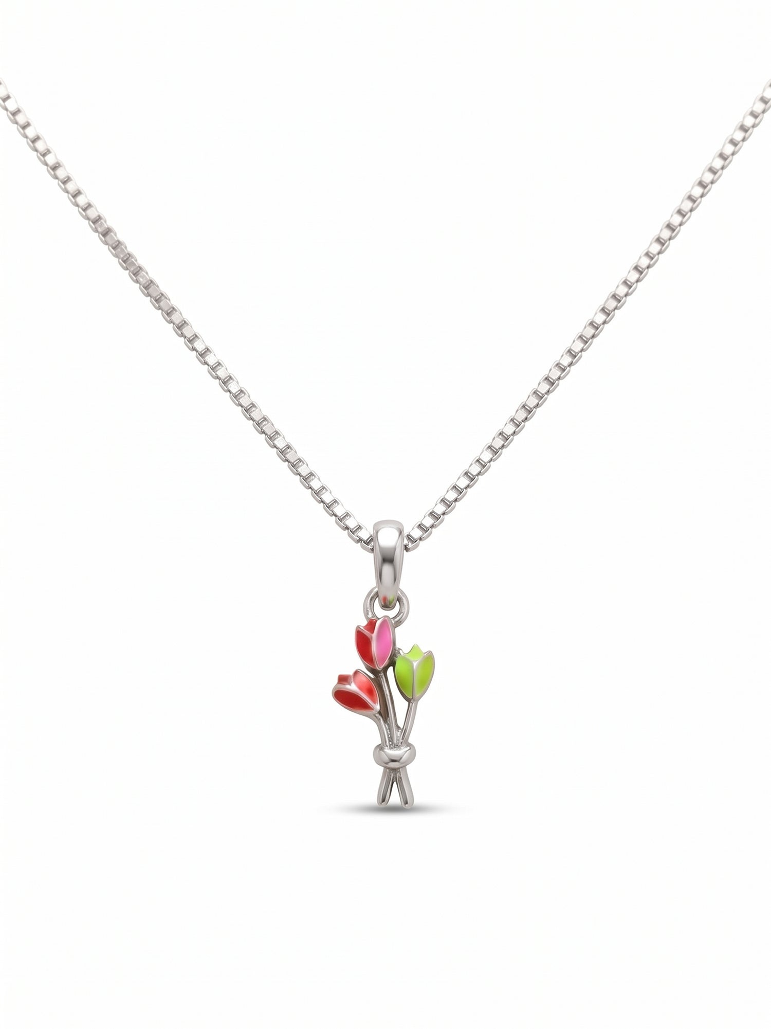 Kids Miniature Tulip Bouquet Enamel Pendant Necklace
