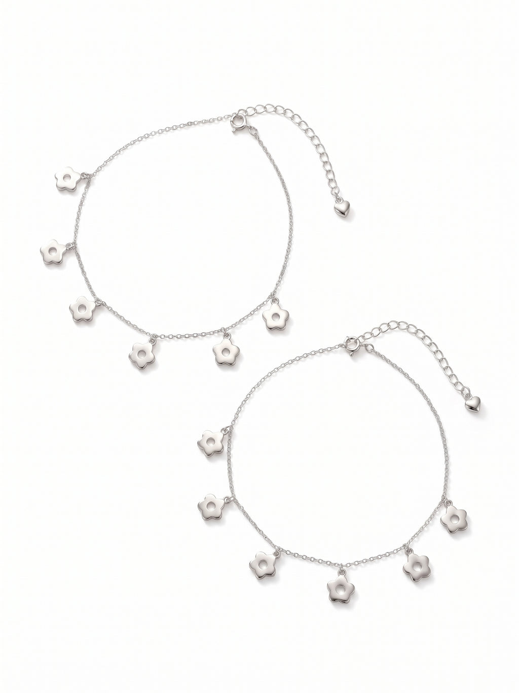 Daisy Flower Charm Anklet Set of 2
