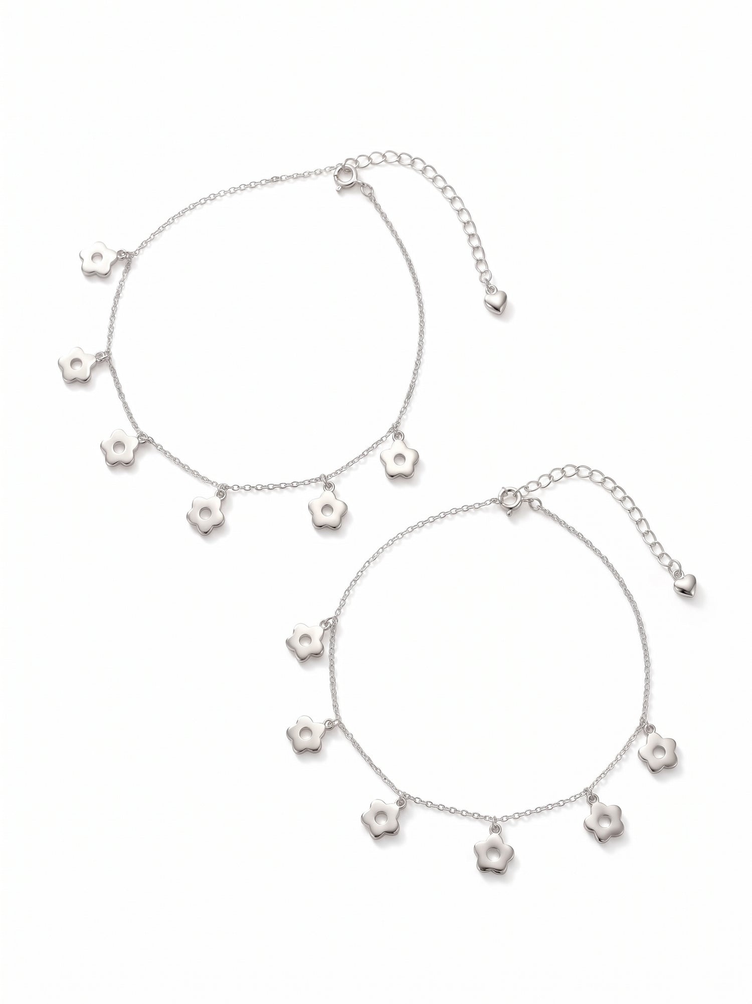 Daisy Flower Charm Anklet Set of 2