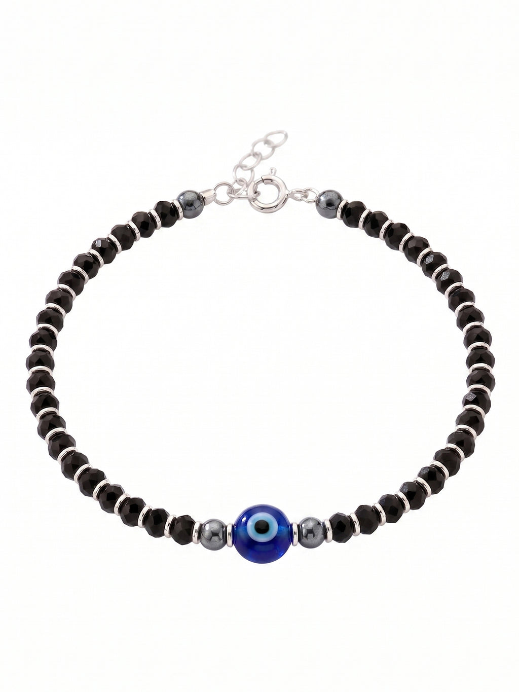 Evil Eye Black Crystal & Hematite Beaded Bracelet