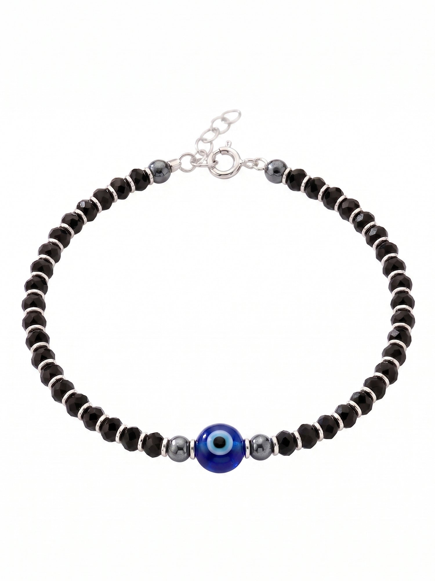 Evil Eye Black Crystal & Hematite Beaded Bracelet