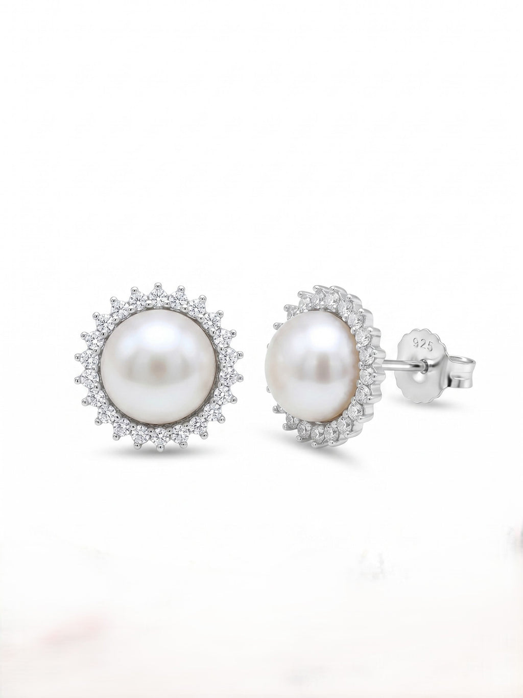 Pearl & Full Pavé CZ Sunburst Halo Stud Earrings