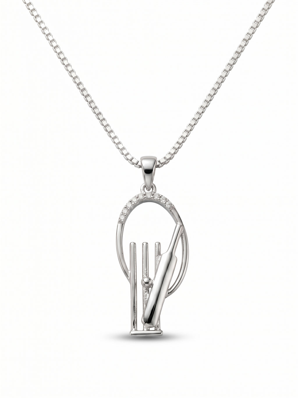 Cricket Bat and Stumps Oval Pendant Necklace