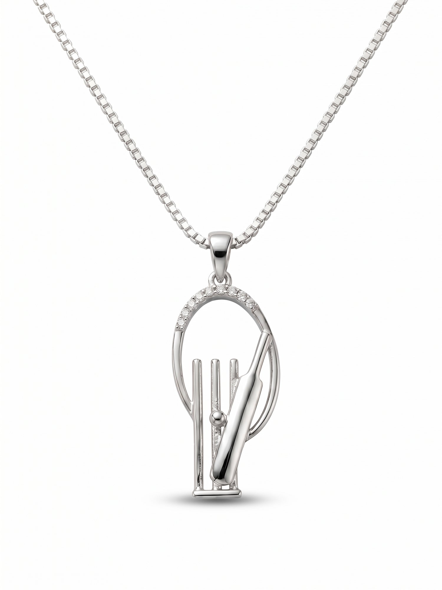 Cricket Bat and Stumps Oval Pendant Necklace