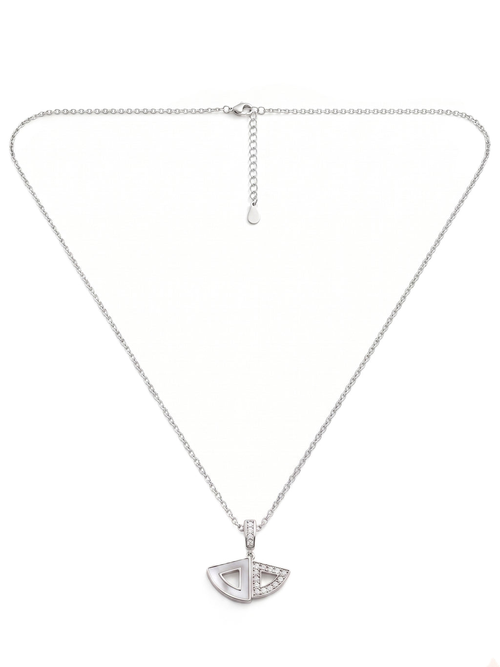 Mother of Pearl Fan & CZ Pendant Necklace