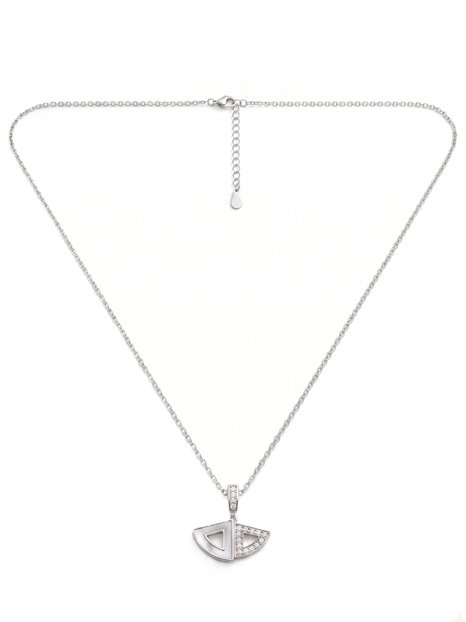 Mother of Pearl Fan & CZ Pendant Necklace