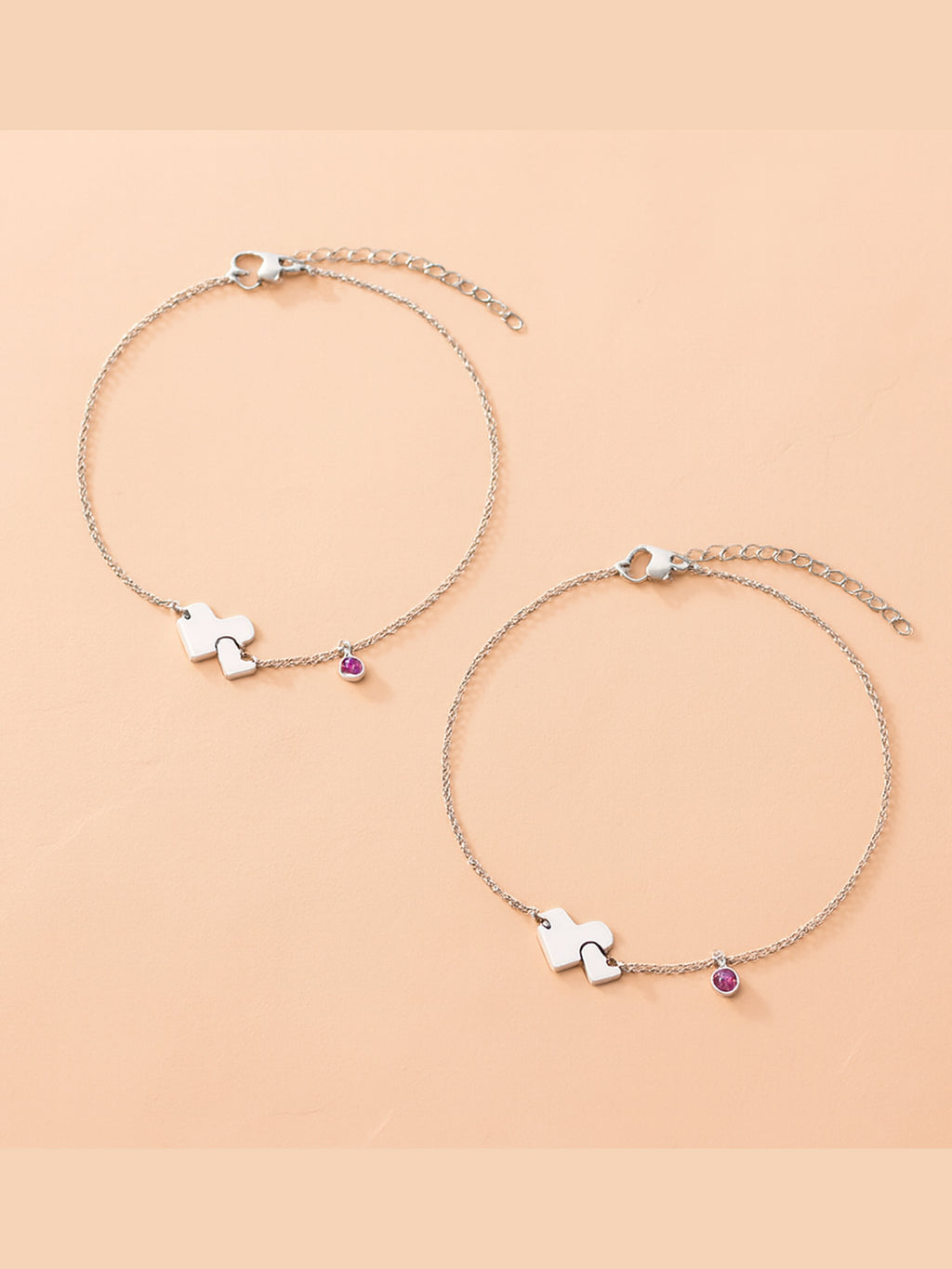 Eternal Bond Heart & Gemstone Anklet Pair