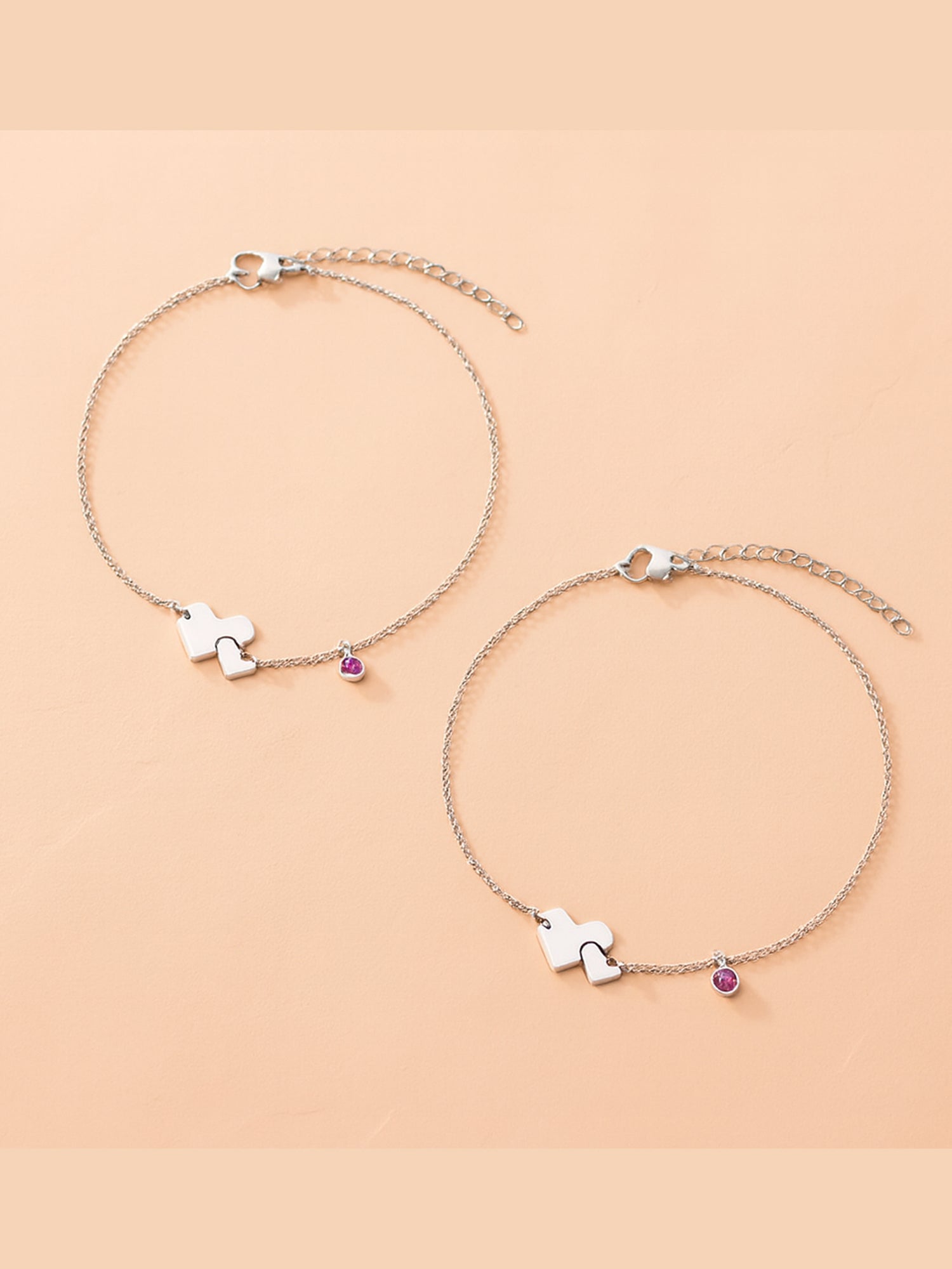 Eternal Bond Heart & Gemstone Anklet Pair