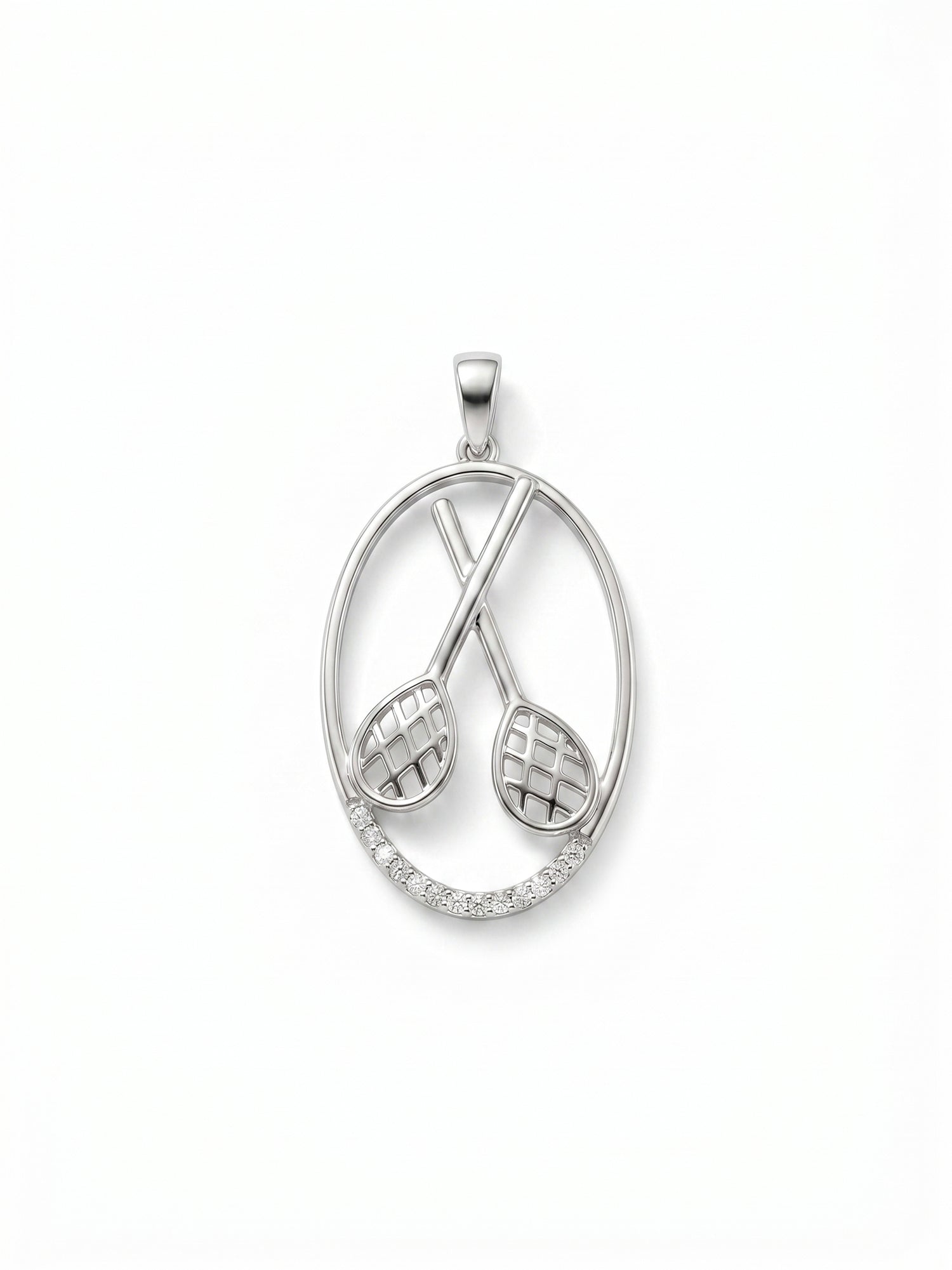 Crossed Tennis Rackets Oval Pendant