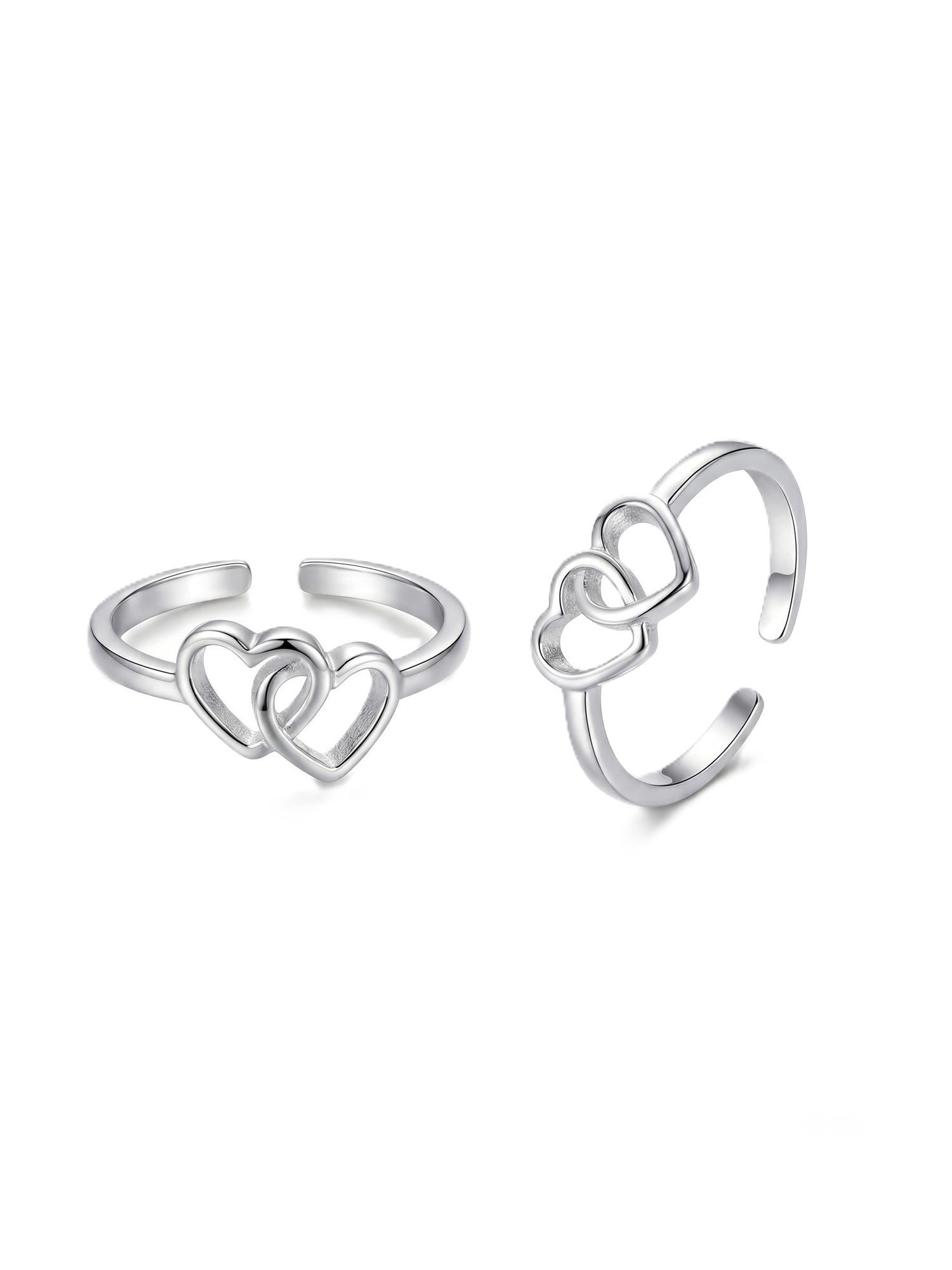 Eternal Connection Interlocking Hearts Adjustable Silver Toe Ring