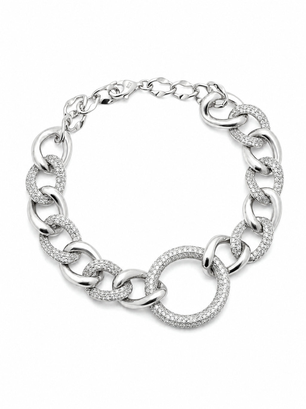 Pavé Curb Chain Circle Pendant Bracelet