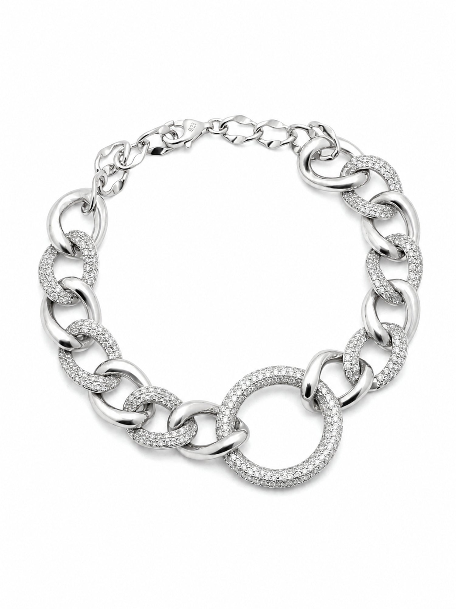 Pavé Curb Chain Circle Pendant Bracelet