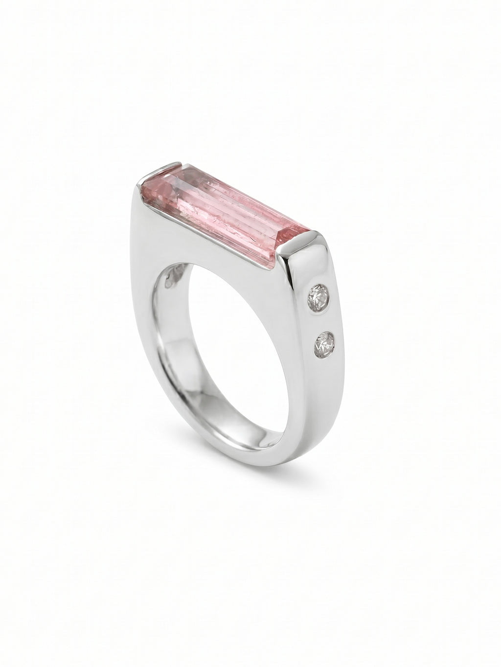Pink Baguette Signet Ring with Side Stone Detail