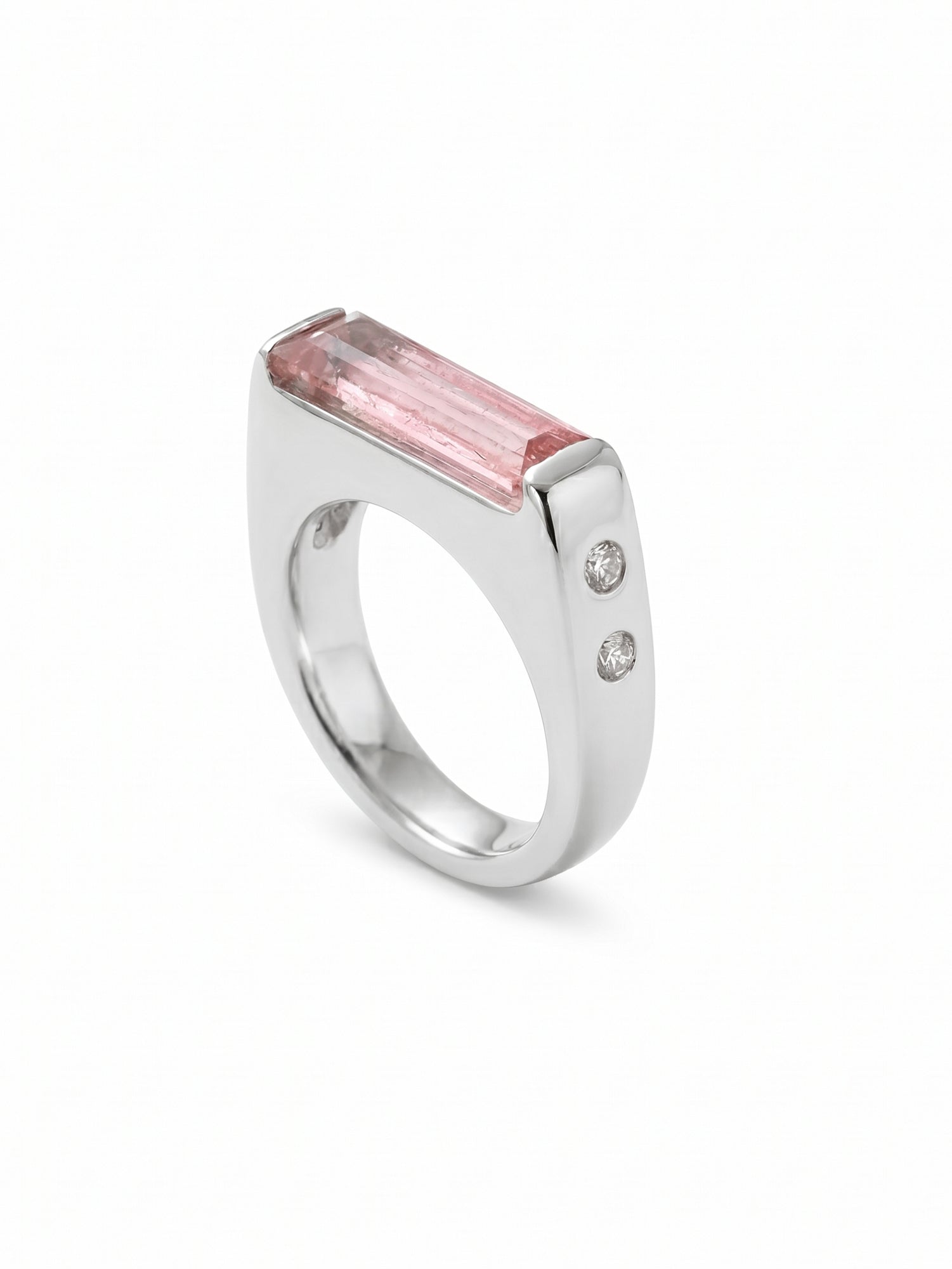 Pink Baguette Signet Ring with Side Stone Detail