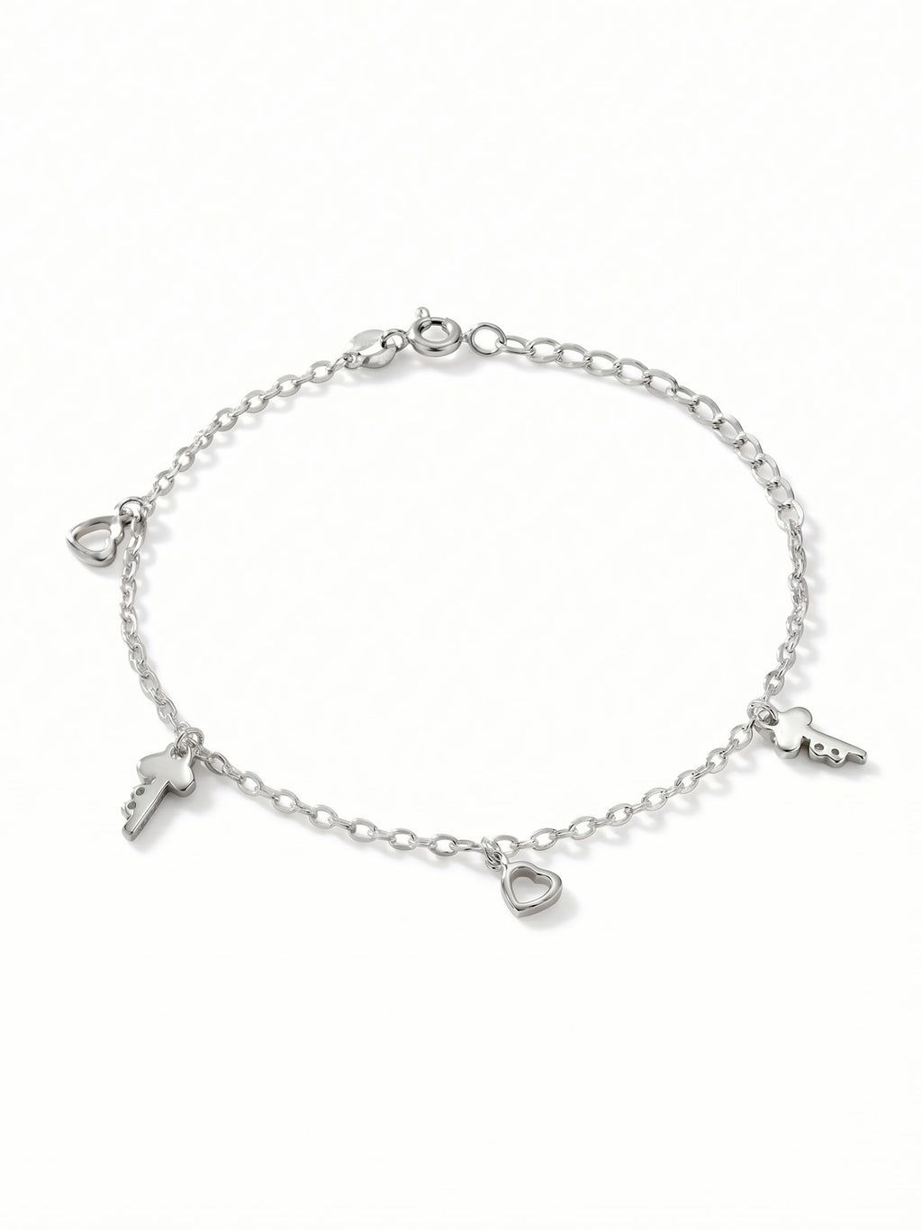 Heart & Key Charm Cable Chain Bracelet
