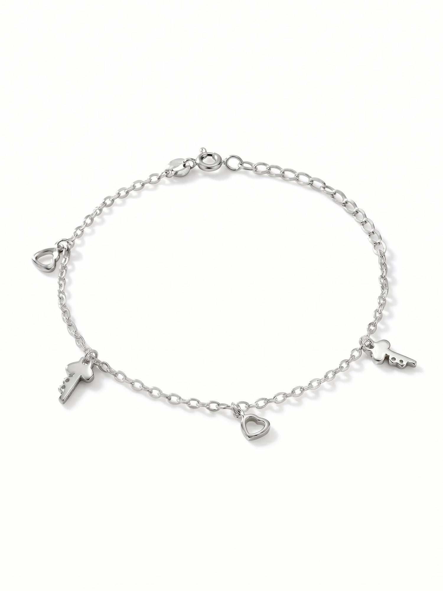 Heart & Key Charm Cable Chain Bracelet