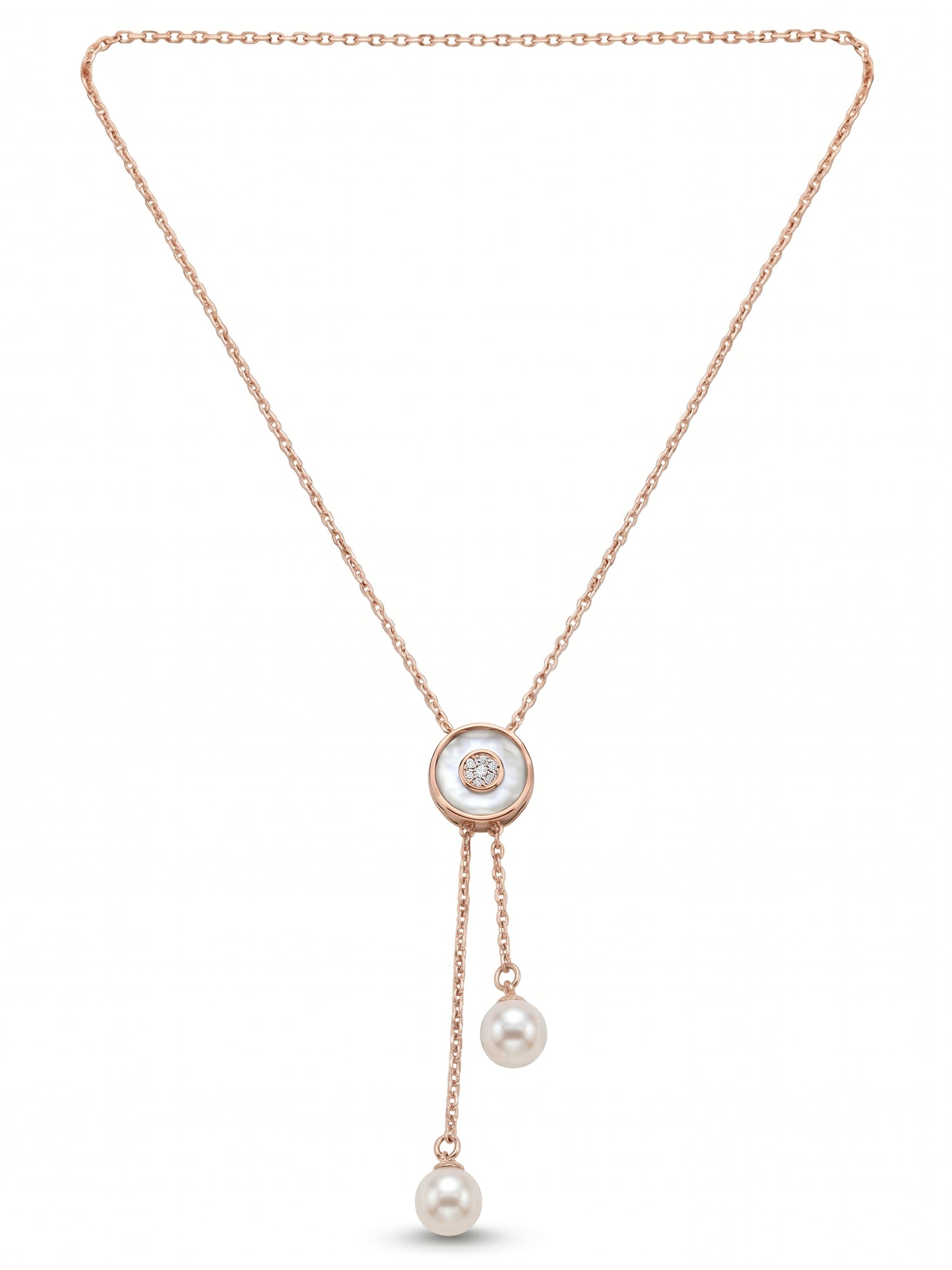 Mother of Pearl & Freshwater Pearl Double Drop Lariat Necklace