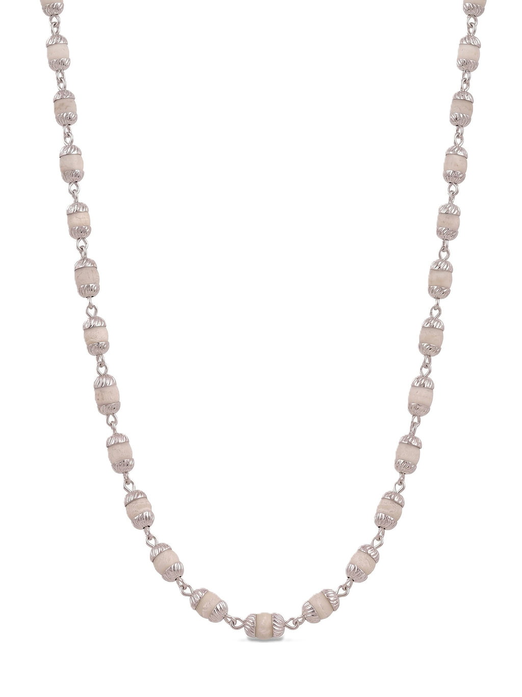 Vedic Aura: Authentic Tulsi Mala Chain with Textured Silver Caps
