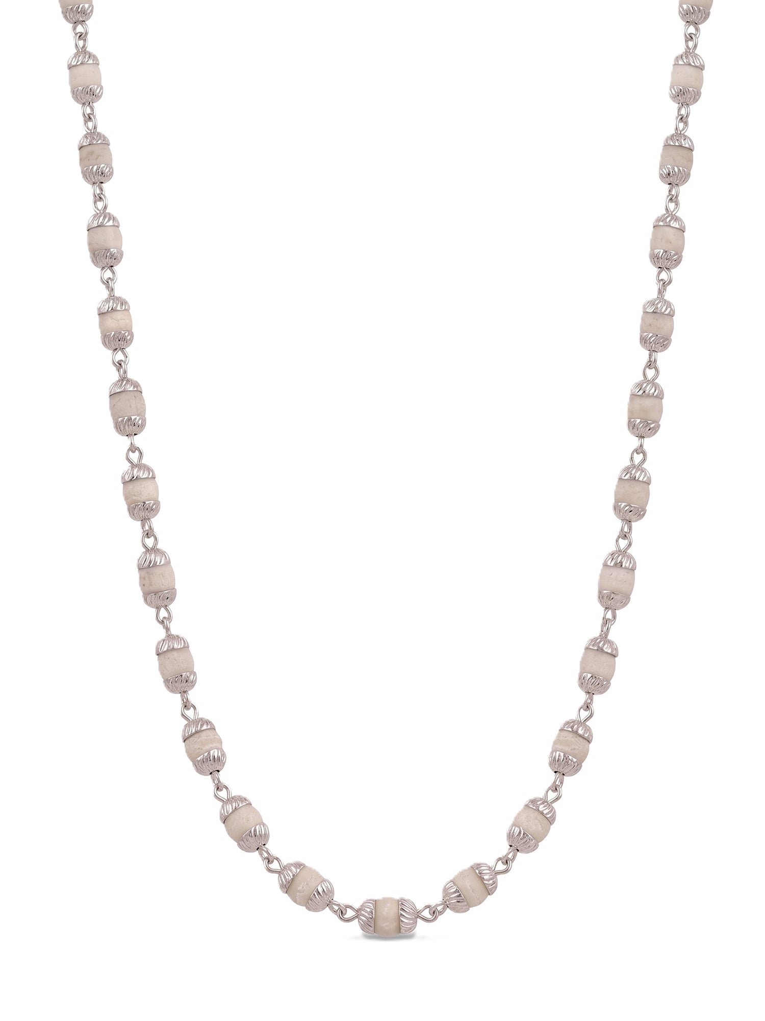 Vedic Aura: Authentic Tulsi Mala Chain with Textured Silver Caps