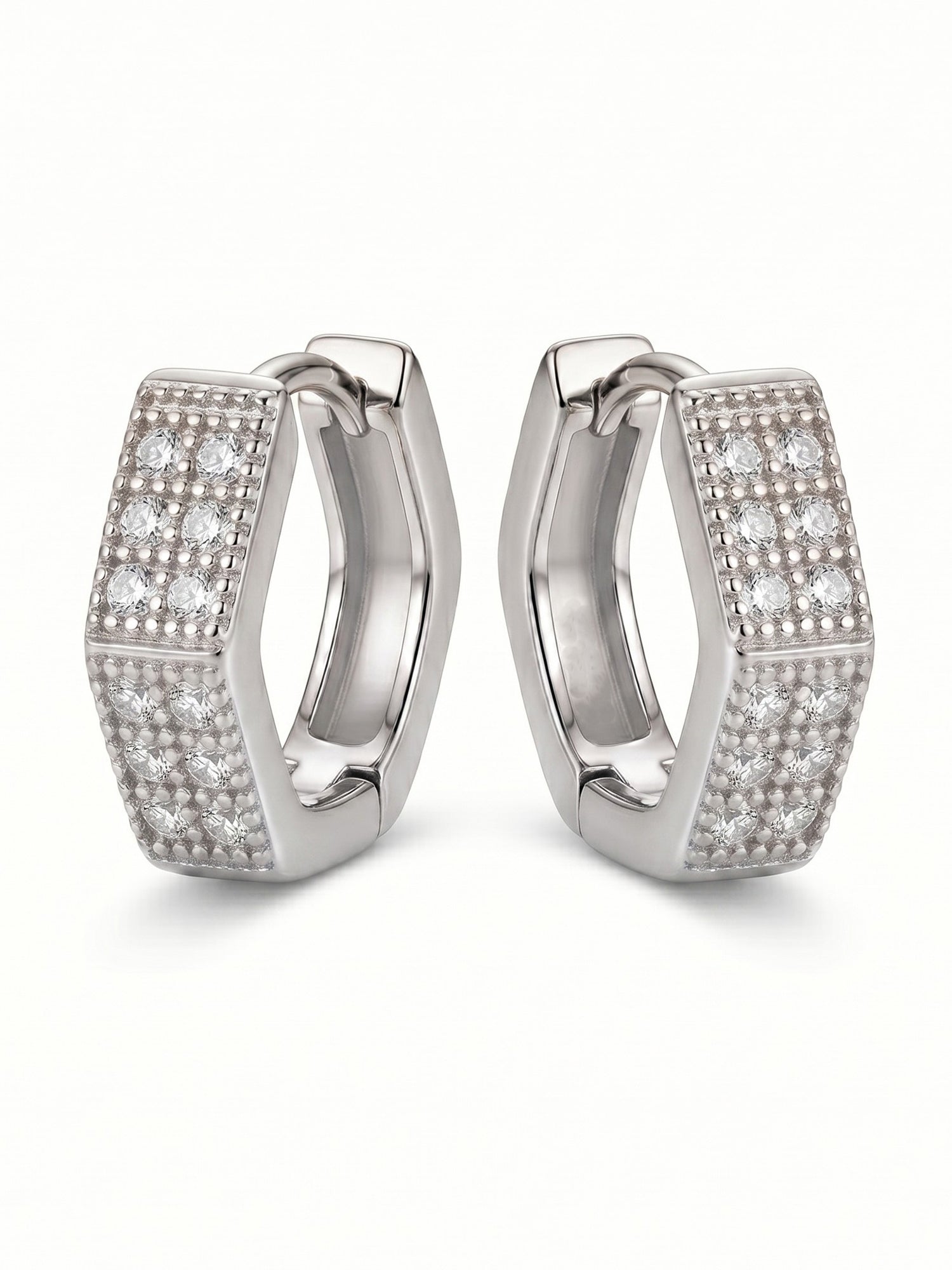 Hexagonal Pavé Cubic Zirconia Huggie Earrings