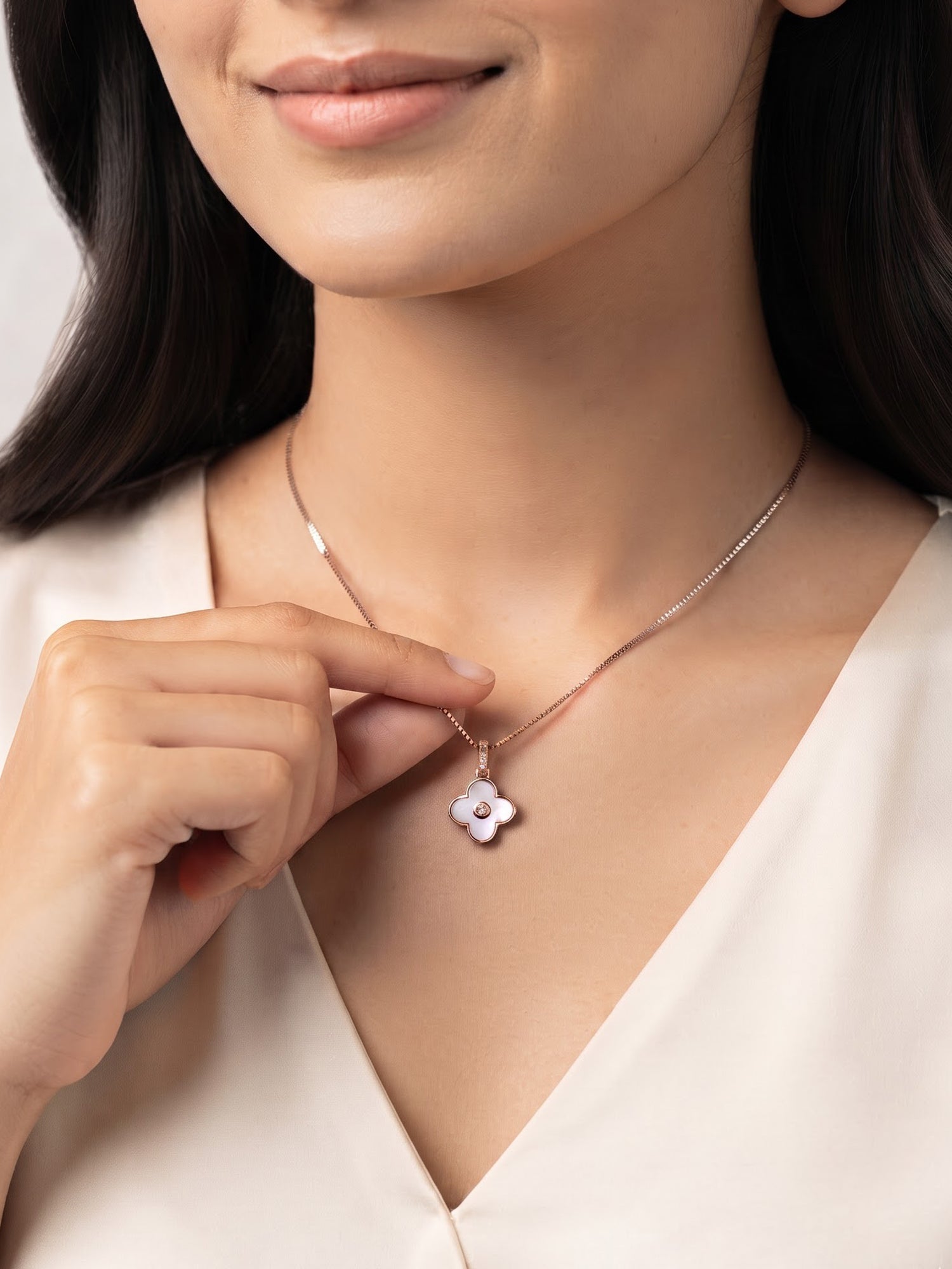 The Lumina Bloom Rose Gold & Mother-of-Pearl Clover Pendant