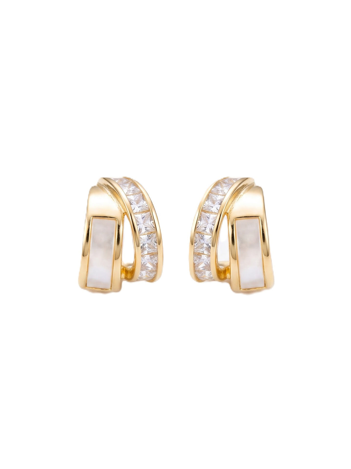 The Luminary Mother-of-Pearl & CZ Dual-Band Huggie Earrings