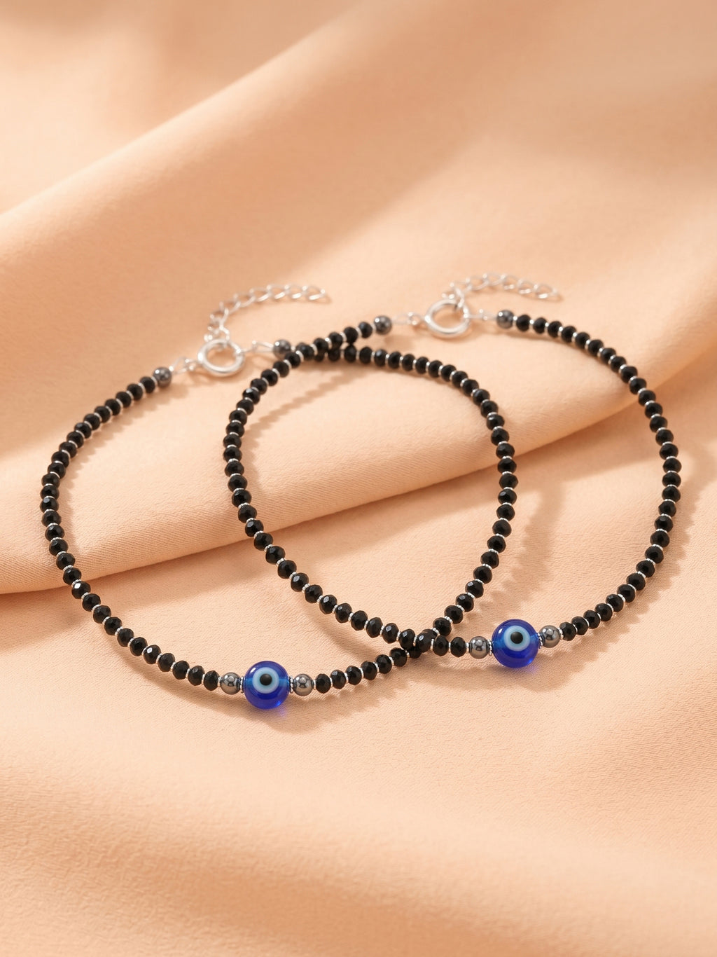 Evil Eye Black Bead Anklet Set of Two