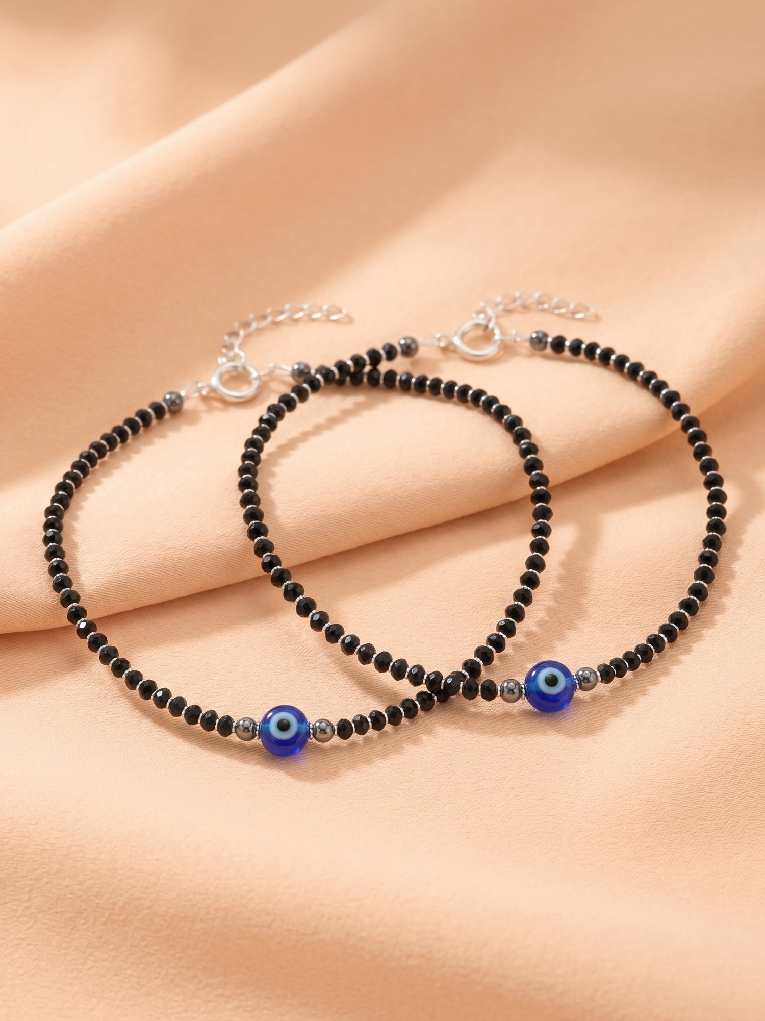 Evil Eye Black Bead Anklet Set of Two