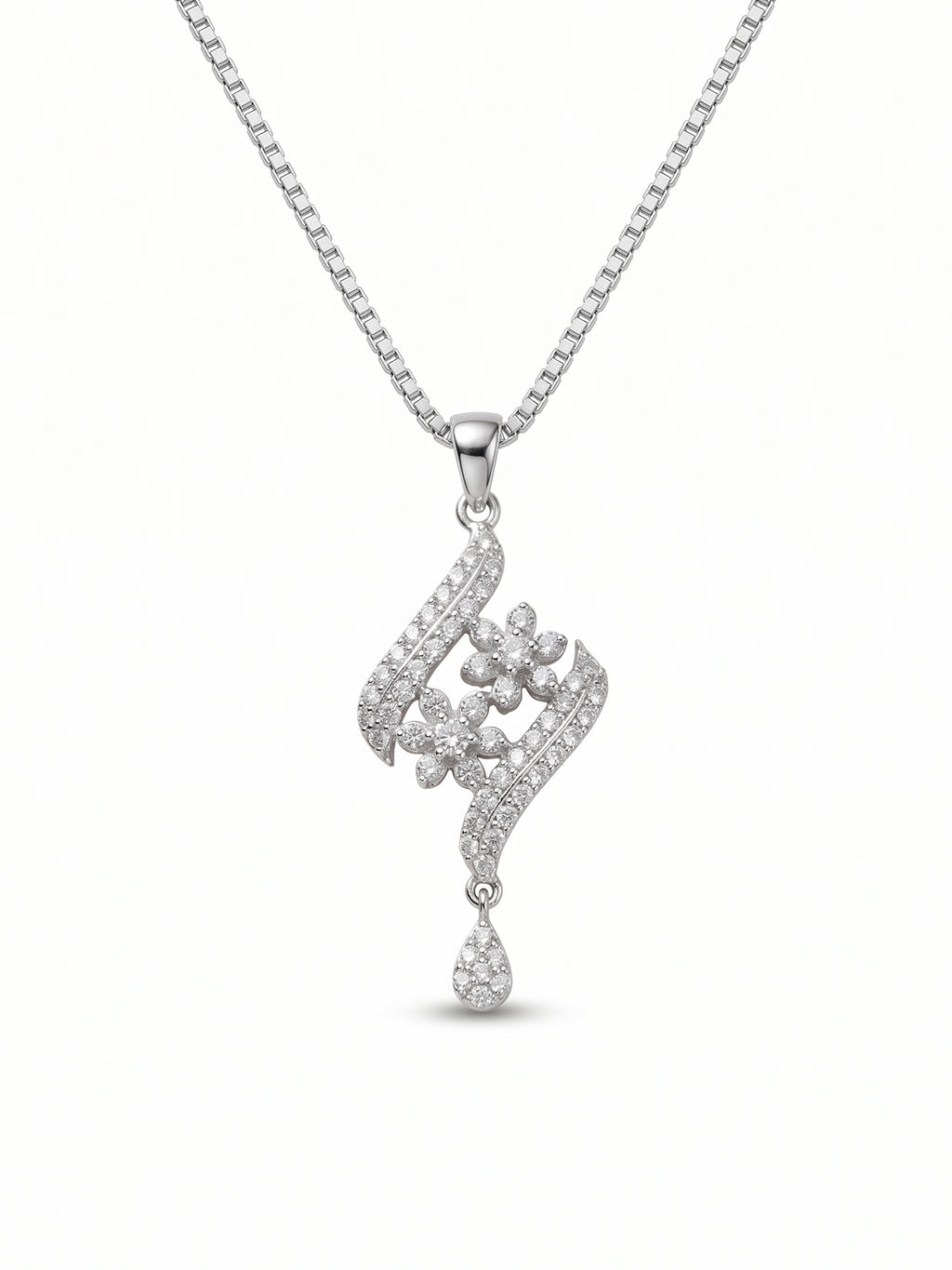 Floral Ribbon Wave Pendant Necklace