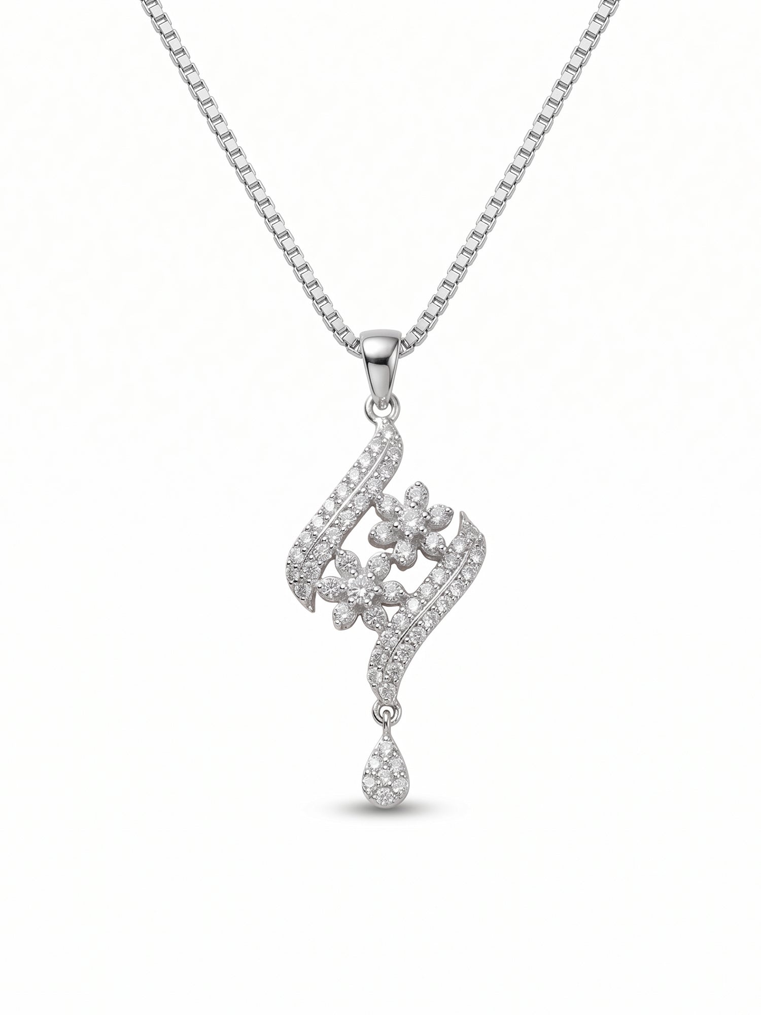 Floral Ribbon Wave Pendant Necklace