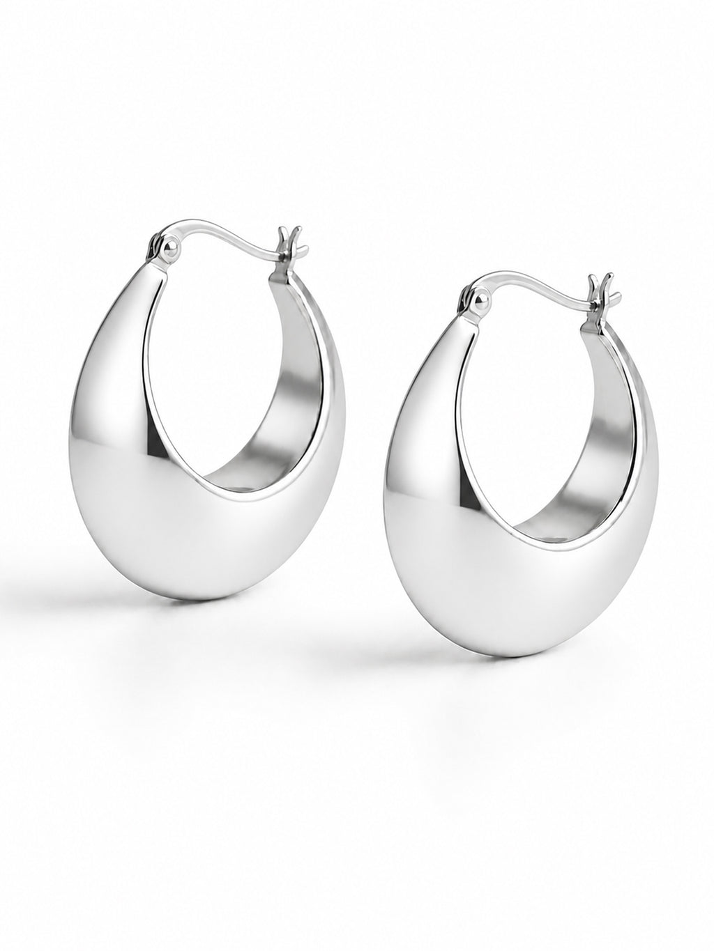 Sleek Silver Crescent Hoops
