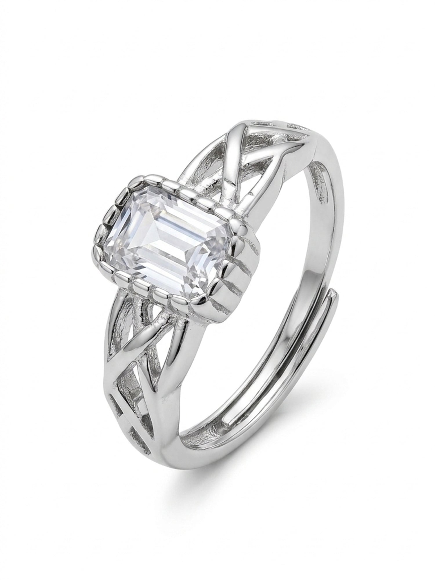 Emerald Cut Lattice Ring