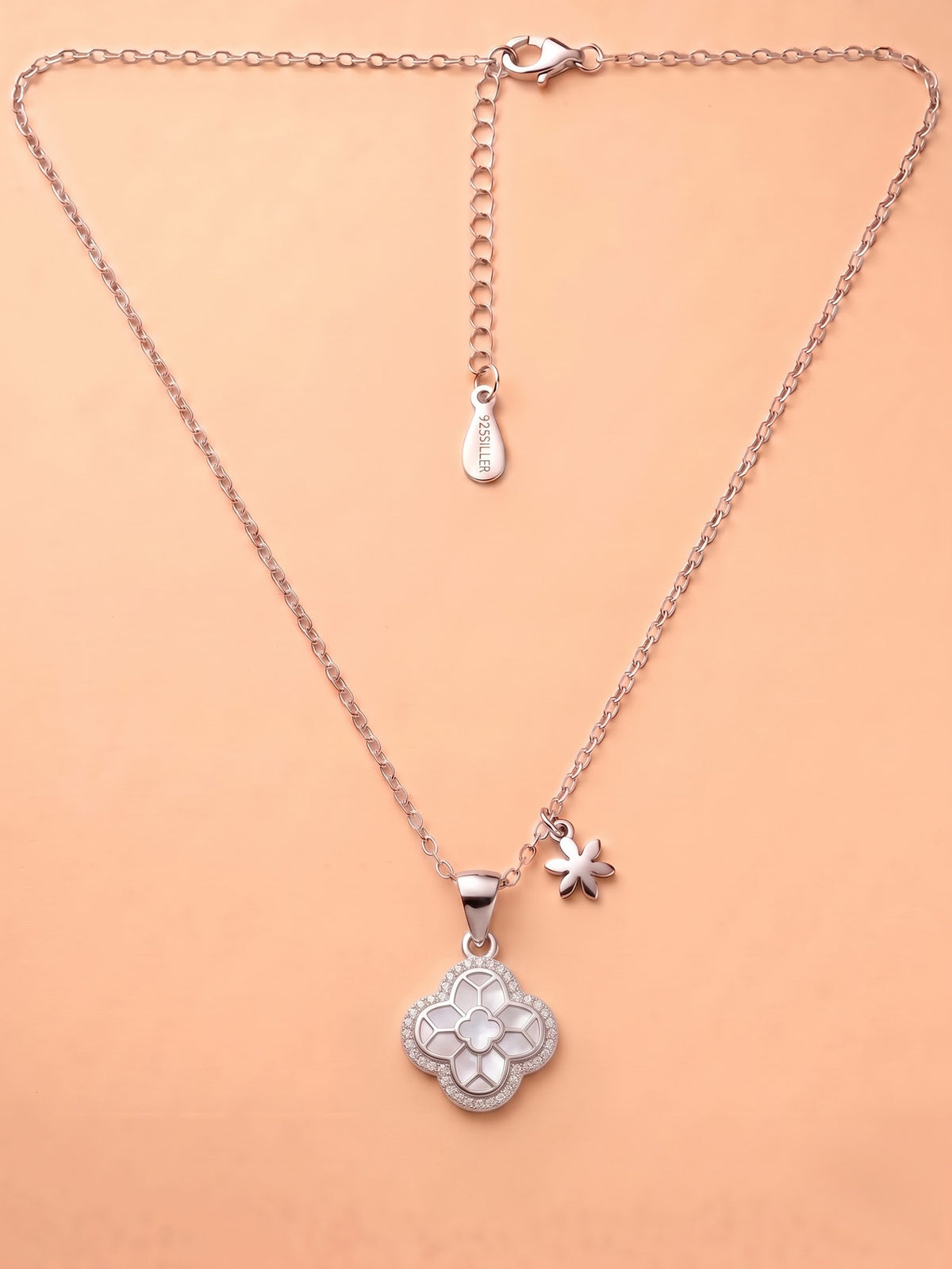 The Flora Luxe Mother-of-Pearl & CZ Clover Pendant Necklace