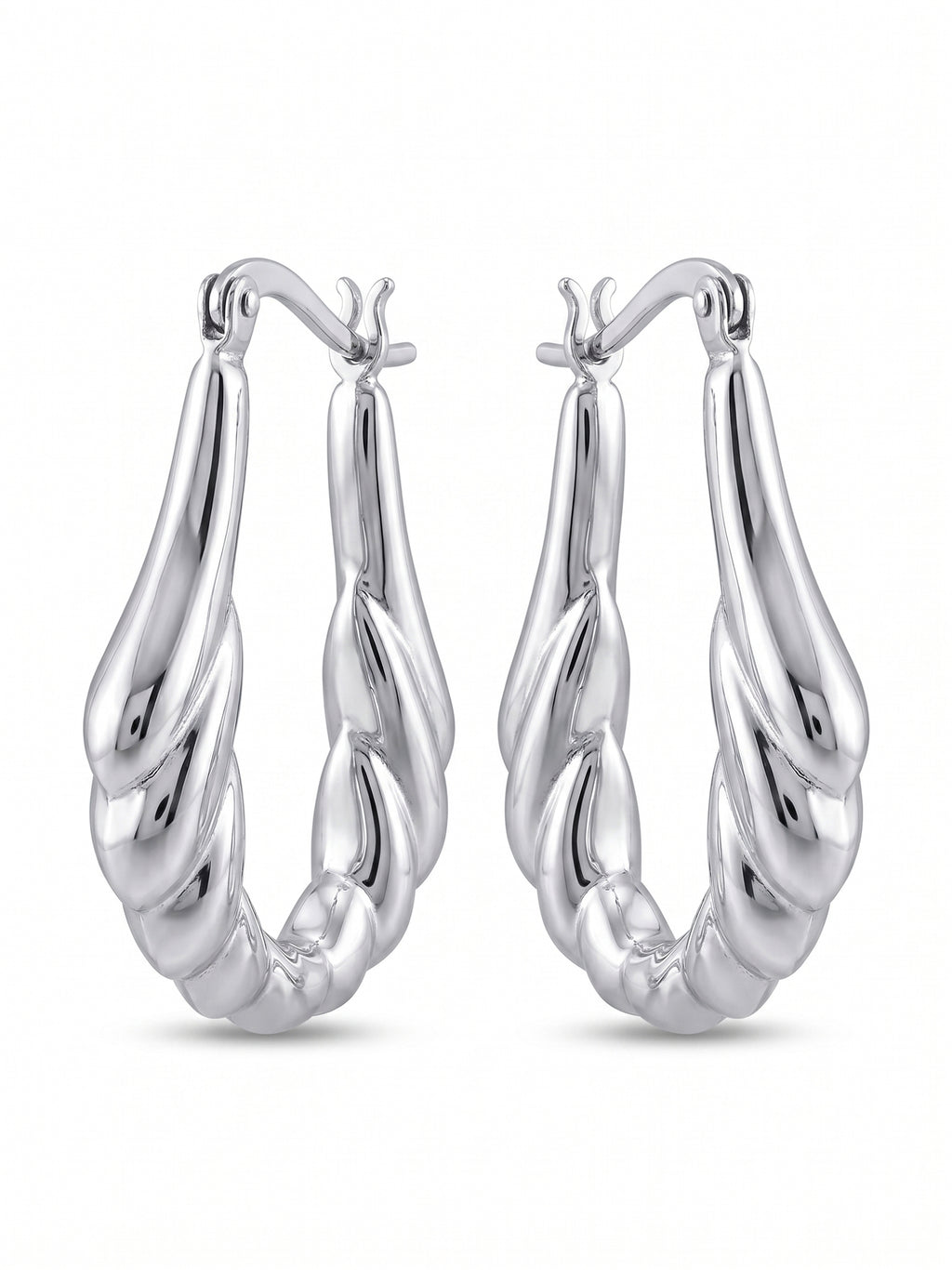 Sculptural Ribbed Oval Hoop Earrings
